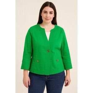 Talbots Apple Green Collarless Cotton Blend Gold Button Blazer Size 6P EUC!